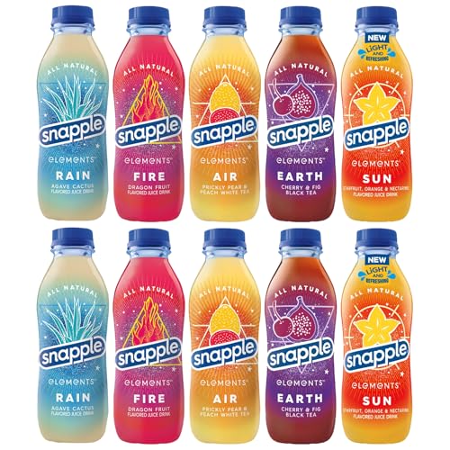 Elements Juice Variety Drinks | (Pack of 10) | 5 Different Flavors : Fire Dragon fruit, Air Prickly Pear & Peach White Tea, Rain Agave Cactus, Sun orange & nectarine | 15.9 Fl Oz Recycled Plastic Bottle | By The Munchie Mix - Variety Pack - 1.24 Gallon (Pack of 1)