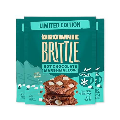 Brownie Brittle – Hot Chocolate Marshmallow Thin and Crispy Sweet Snacks (Pack of 3, 4 oz), Rich Gourmet Brownie Bites Dessert - Hot Chocolate Marshmallow - 4 Ounce (Pack of 3)