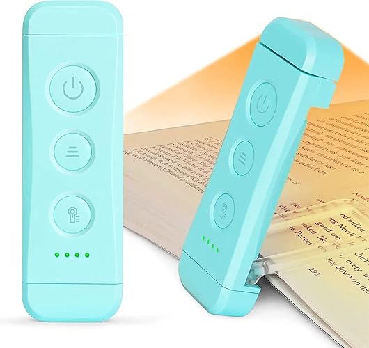 Glocusent USB Rechargeable Book Light for Reading in Bed, Portable Clip-on LED Reading Light, 3 Amber Colors & 5 Brightness Dimmable, Compact & Long Lasting, Perfect for Book Lovers, Kids - Blue