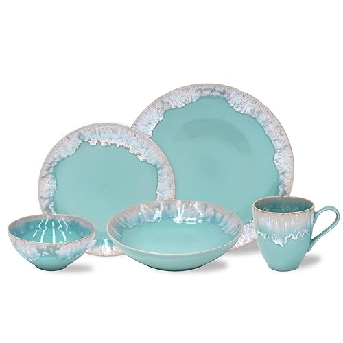 Casafina Ceramic Stoneware 5-Piece Place Setting Service for 1 - Taormina Collection, Aqua | Microwave & Dishwasher Safe Dinnerware Set | Food Safe Glazing | Restaurant Quality Tableware - Taormina Aqua