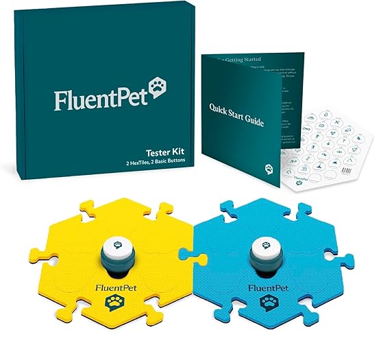 FluentPet Tester Kit - Set of 2 Dog Talking Buttons & 1 Blue HexTile - Customizable Cat & Dog Training Buttons for Communication - Batteries Included - Pet Buttons Gift Set - Basic Tester Kit 1 Tile