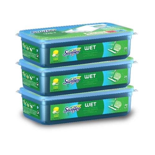Swiffer Bodenwischer Feuchte Bodentücher Nachfüllpackung mit frischem Zitrusduft, 3er Pack (3 x 24 Stück) - Nachfüllpackung mit Zitrusduft 72 Tücher