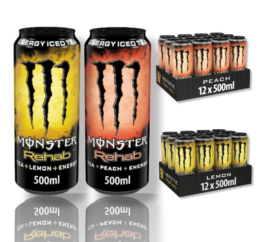 24 x Monster Energy Rehab Mix - Je 12 x Monster Energy Peach + 12 x Monster Energy Lemon - Tea+ Peach/Lemon+ Energy - 