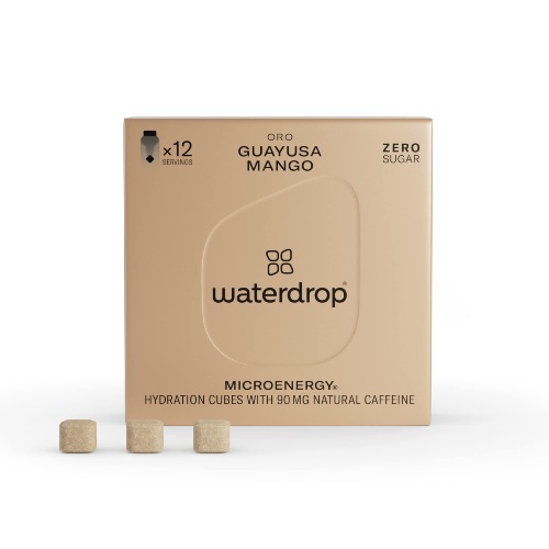 waterdrop® Microenergy ORO | Energy Drink - 90mg Natürliches Koffein mit B-Vitaminen | Mango - Guayusa - Guave | 12 Drops Würfel | Geschmack für Wasser ohne Zucker und ohne Konservierungsstoffe - ORO