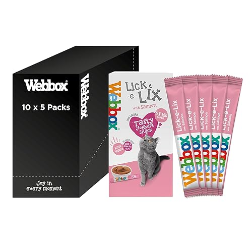 Webbox Lick-e-Lix Cat Treats, Salmon - Kitten Friendly, Grain and Gluten Free, No Artificial Preservatives or Colours (10 x 5 Packs) - Salmon