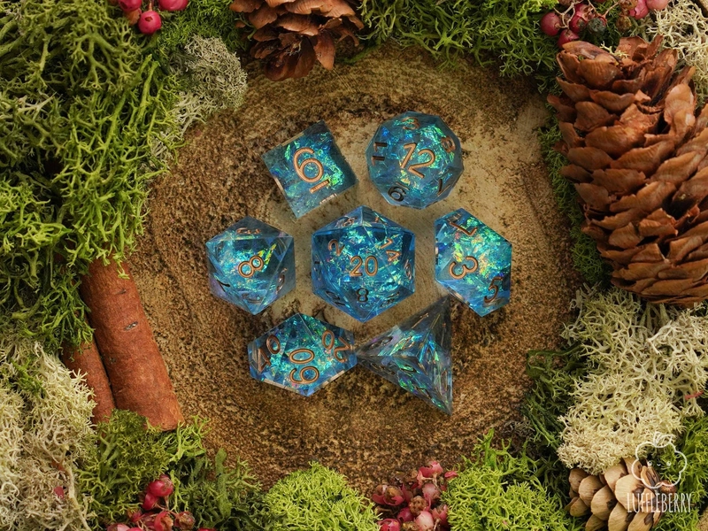Crystal Ocean | Sharp Edge Resin Dice Set | D&D Dice Gift Set | 7 Piece Polyhedral Dice Set | Pathfinder, DnD, Tabletop Games