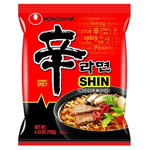 Nongshim Gourmet Spicy Shin Instant Ramen Noodle, 16 Pack, Savory & Rich, Premium Microwaveable Ramen Soup Mix - Spicy Shin - 1 Count (Pack of 16)