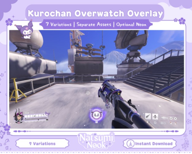 Kurochan Lilac Lace Overwatch Overlay | HUD Customizable Overwatch 2 Game | Purple Cute Stream Overlay Twitch OBS YouTub - twhiffany's Ko-fi Shop