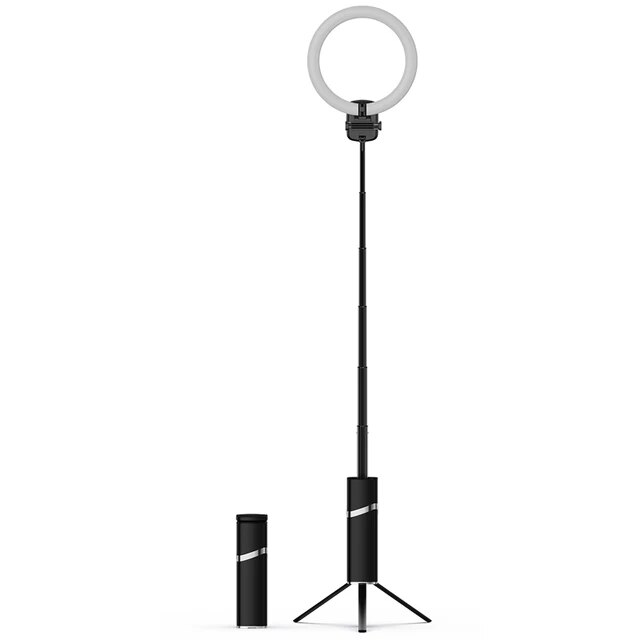 Lampa Circulara Ring Light, Pliabil, cu, 9 Trepte de Lumina, Rece, Calda, Neutra, Photo/Video/MakeUP, Acumulator 4000mAh, Autonomie 6 ore, Suport Telefon, 27 de cm telecomada wireless, Inaltime Reglabila