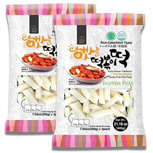 Korean Rice Cake Tteokbokki Stick – 2 Pack (3 Individual Package X 3 Pack) Vegan, Non-GMO, Gluten Free, Halal,Tteok Rice Cakes Food Pasta 21.16 oz Per Pack - 1.32 Pound (Pack of 2)