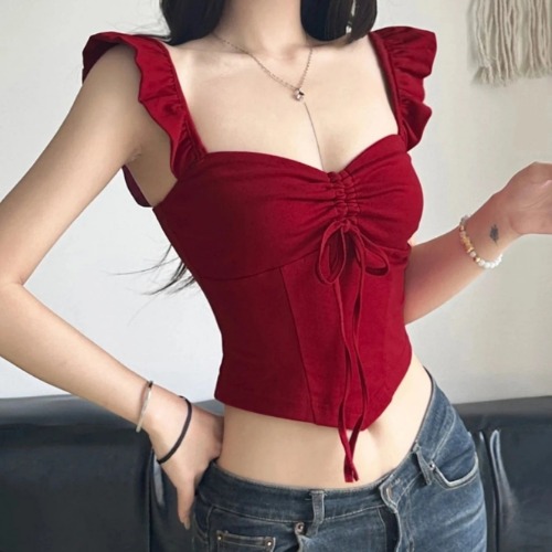 Red Alternative Goth Crop Top - Red / S