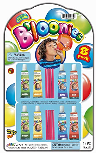 JA-RU Bloonies Magic Plastic Bubbles Balloons Variety Pack (8 Tubes per Pack)| Kids Super Elastic | Blow Up Balloons with Straw | Party Favors and Gifts Fidget Toy. 774-1A - 1 Packs