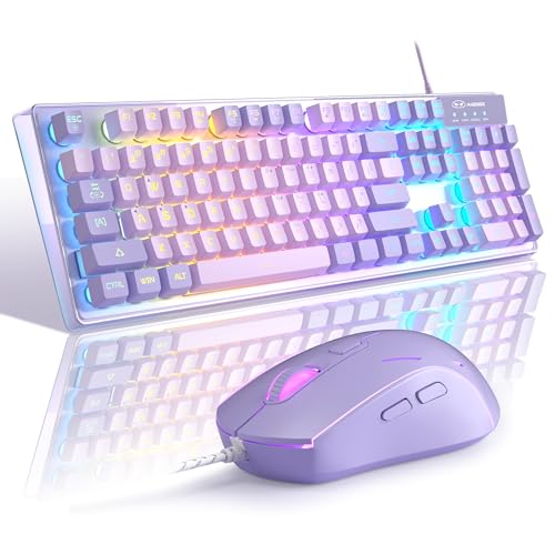 MageGee Gaming Keyboard and Mouse Combo, K1 RGB LED Backlit Keyboard with 104 Key Computer PC Gaming Keyboard for PC/Laptop (Purple) - K1 violet