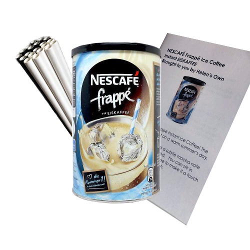 Nescafe Frappe Instant Iced Coffee and Free Paper Straws - German Instant Ice Coffee Powder- Sold by Helen's Own - 275g Tin - Delicious Ice Coffee by Nescafe with Pack of Biodegradable Paper Straws