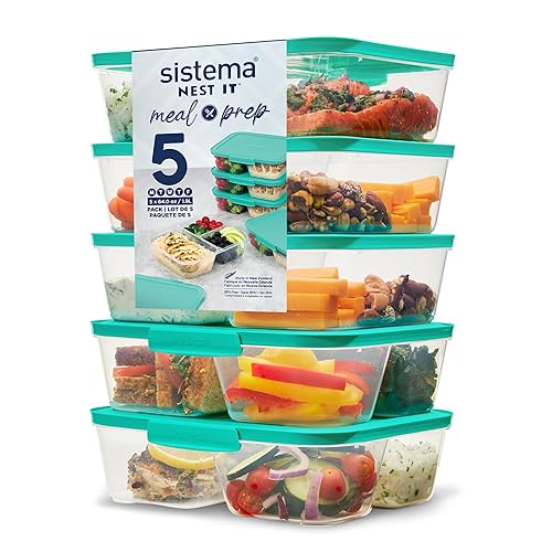 Sistema NEST IT Meal Prep Containers | 1.9 L | Airtight Food Storage Containers with Compartments & Lids | School Lunch Boxes | BPA-Free | Green | 5 Count - 5 x 1.9 L - Single