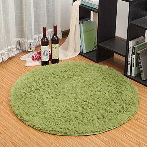 Eleoption Round Soft Shaggy Microfiber Area Rug, Anti-skid Floor Mat Room Carpets for Kids Room Children Playroom Living Room Bedroom Chair Cushion, 80cm, Dark green - Diametre:80CM - Green