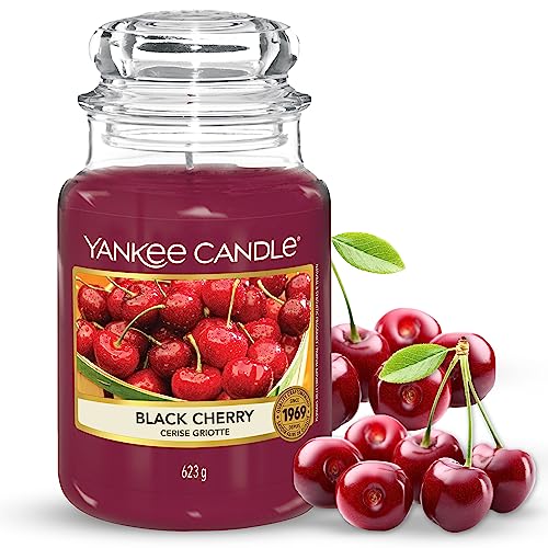 Yankee Candle Black Cherry Scented, Classic 22oz Large Jar Single Wick Candle, Over 110 Hours of Burn Time - Black Cherry - Classic Large Jar