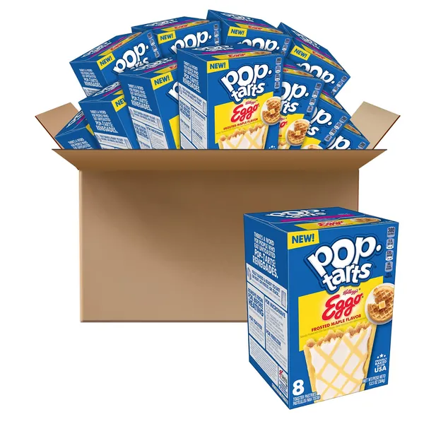 Pop-Tarts Eggo Toaster Pastries, Breakfast Foods, Baked in the USA, Frosted Maple Flavor, 10.1lb Case (12 Boxes), 8 Count (Pack of 12)