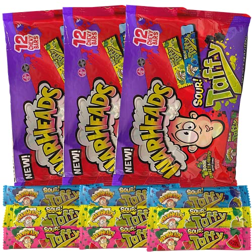 Sour Taffy Chewy Candies, Individually Wrapped Fruit Flavored Chews, Party Supplies and Favors for Birthdays, Gender Reveals, and More, Pack of 3, 3.59 Ounces