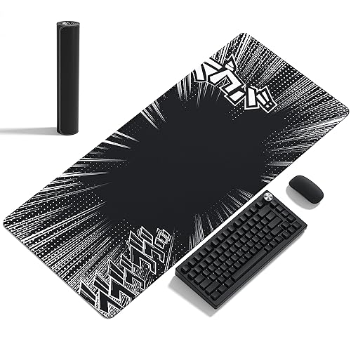 Womier Mouse Pad Gaming Large Desk, Washable Keyboard Pad Laptop Desk Mat, Anime Mousepad with Anti-Slip Rubber Base, Big Mouse for Office & Home (35.4x15.7x0.12 inch) - Black/Grey