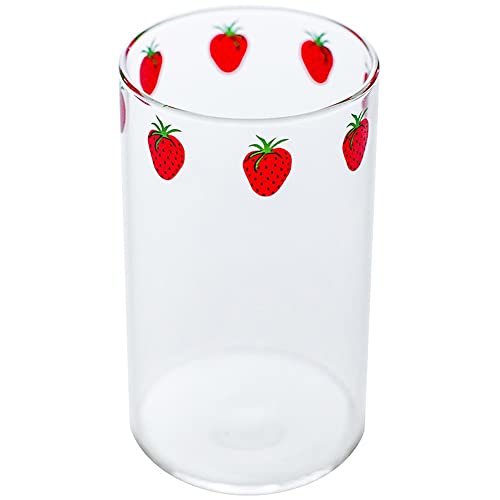 Berealta 300ml Strawberry Cute Glass Cup With Straw Creative Transparent Water Cup Student Milk Heat Resistant Glass Nana (Capacity : 201-300ml, Color : Cup with straw)