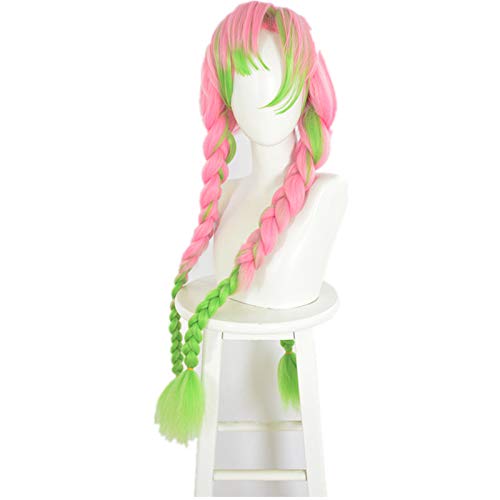 Topcosplay Anime Wigs Long Pink and Green Wig with Braids Cosplay Kanroji Mitsuri Wig for Halloween Fancy Dress Party - Kanroji Mitsuri