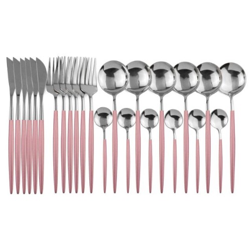Stainless Steel Cutlery Set (24pc) - Pink and Silver