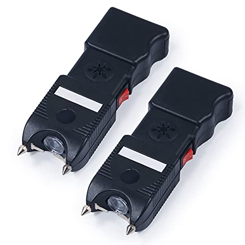 DARTMOOR 300,000V Stun Gun Ultrapowerful Rechargeable Phone Size with 100lm Tactical Flashlight 120db Alarm for Men Women & Self Defense, Custom Holster & Lanyard, 2 Packs