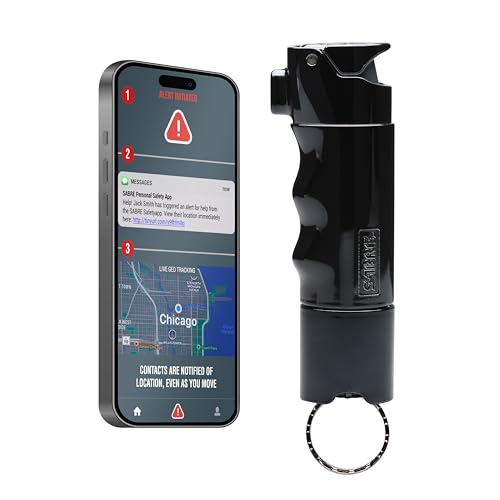 SABRE SMART Bluetooth Pepper Spray for Self Defense w/ Live GPS Tracking, Text & Phone Call Alerts in Emergencies, Fast Flip Top, Sprays 3X Longer, Training Spray, Refill Canister Available, 2.56 oz