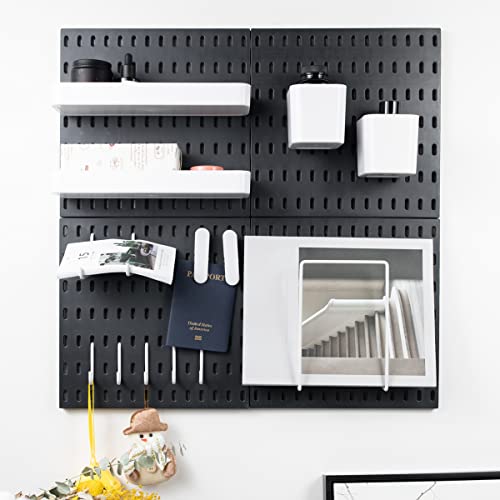 MULSAME Pegboard Combination Kit, Wall Mounted Storage Set with 4 Pegboards & 14 Accessories Hanging, Black Peg Boards Organizer for Walls Display, Crafts Organization, Kitchen Organizer, 22" x 22"
