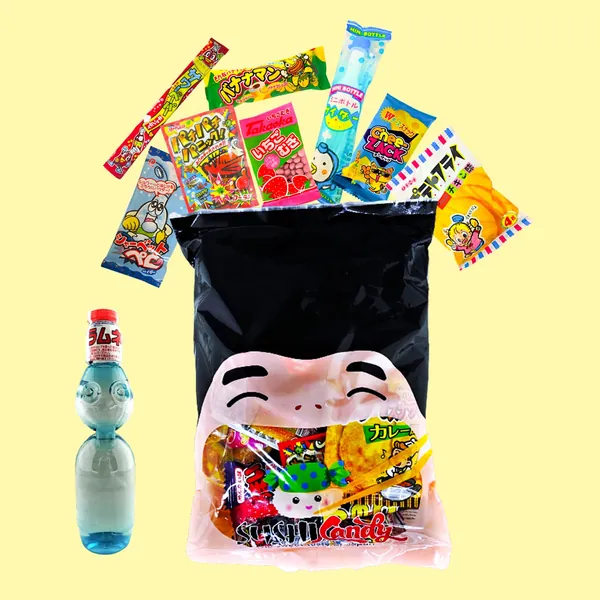 31 Japanese Candy and Snack with Ramune Drink SUMO WRESTLER bag - 