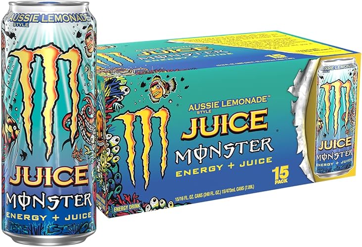 Monster Energy Juice Aussie Style Lemonade, Energy + Juice, 16 Oz (Pack of 15) - Aussie Style Lemonade - 15 Pack