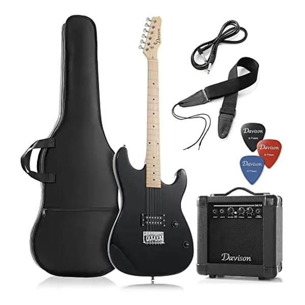 
                            Davison Full Size Electric Guitar with 10-Watt Amp, Black - Right Handed Beginner Kit with Gig Bag and Accessories
                        