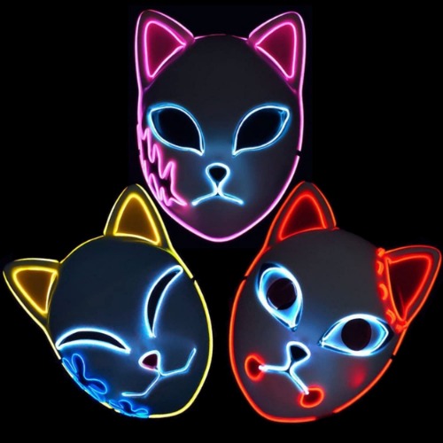 Demon Slayer Cosplay Mask£¬LED Halloween Mask Japanese Anime Photography Props Toy - 3PC