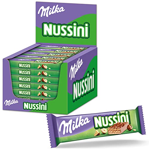 Milka Nussini - Gaufrette Croustillante enrobée de Chocolat au Lait et aux Noisettes - Présentoir de 35 Barres (31,5 g) - 31.5 g (Lot de 35)