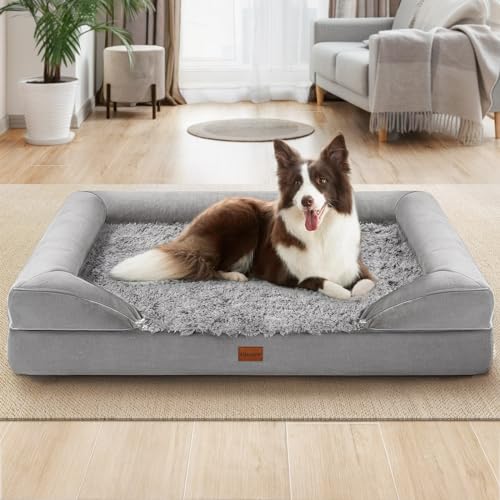Gimars Cama Perro Grande, Cama Perro Memory Foam, 91 x 69 x 17cm, Cama para Perros con Funda Desenfundable, Camas Perros Medianos Impermeable y Antideslizante - Grey - 91 x 69 x 17 cm (L x An x Al)