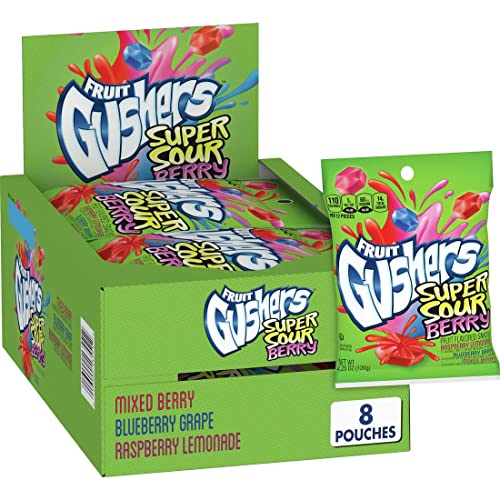 Betty Crocker Gushers Fruit Flavored Snacks, Super Sour Berry, Gluten Free, 4.25 oz, 8 ct