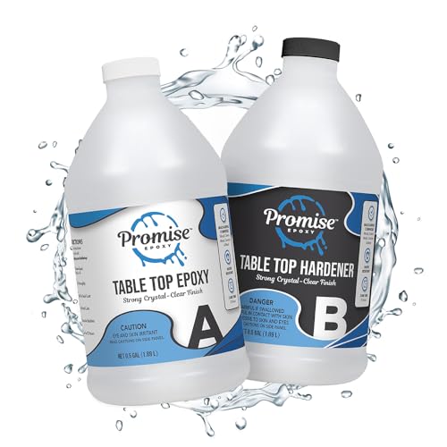 Epoxy Resin Promise Table Top 2-Part- 1 Gallon High Gloss (0.5 Gal Resin + 0.5 Gal Hardener) Transform Your DIY Projects with Crystal Clear Finish - Ideal for Bar Tables, Tabletops, Countertops & More - 1 Gal