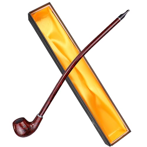 Hysagtek Long Churchwarden Tobacco Pipe Wooden Long Stem Smoking Pipe with Gift Box, Pattern Random