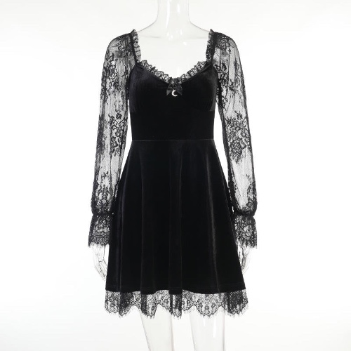 Gothic Style Halter Halloween Dress - black / S