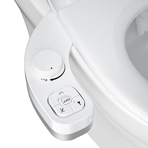 SAMODRA Non-Electric Bidet - Self Cleaning Dual Nozzle (Frontal and Rear Wash) Fresh Water Bidet Toilet Seat Attachment with Independent Adjustable Water Pressure (Classic White) - Classic White