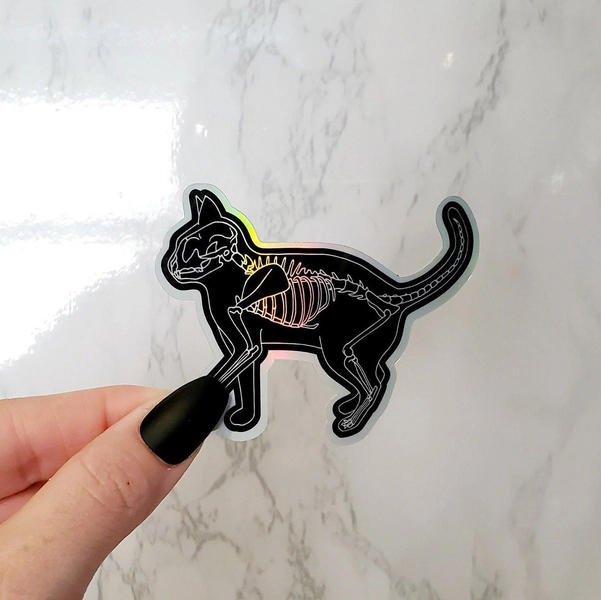 Holographic Cat Skeleton Sticker