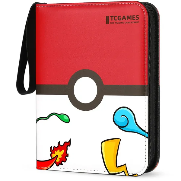 TCGAMES Card Binder for Pokemon Cards Binder 4-Pocket, 440 Pockets Trading Card Games Collection Binder with Sleeves - Basic-440pockets Red