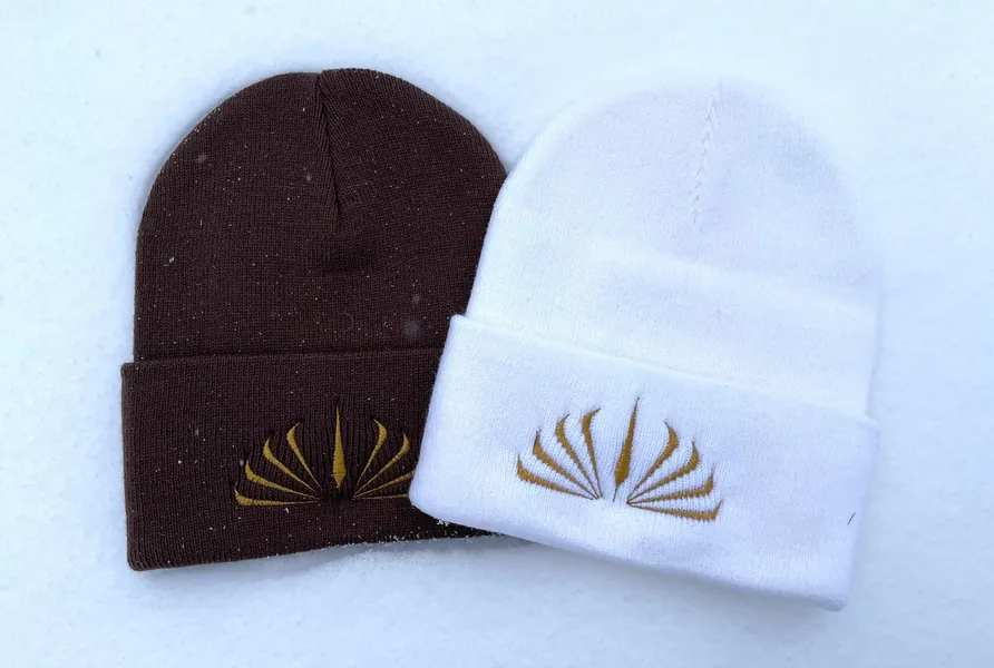 White Embroidered High Republic Knit Beanie