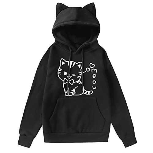 Cat Hoodies for Women Teen Girls - Large - Black