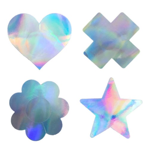 Holographic Rave Pasties Festival Nipple Cover Metallic Silvery Breast Petals 4Pair - Hologram1