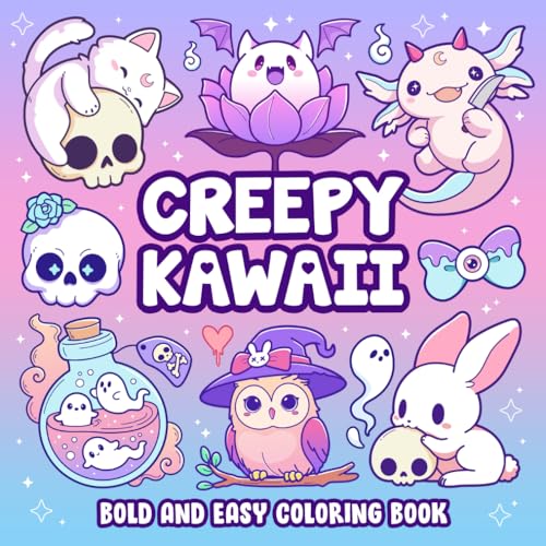 Creepy Kawaii Bold And Easy Coloring Book: Cute and Spooky Pastel Goth Simple Coloring Pages for Adults and Teens