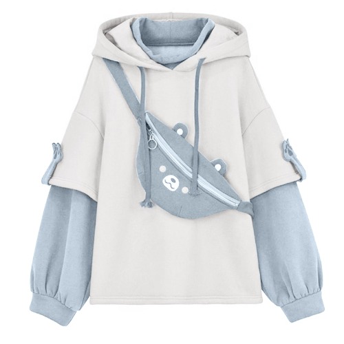 Bear Pouch Hoodie | M / Light Blue