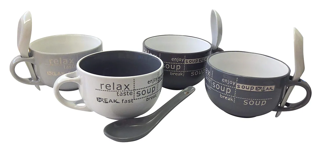 8 Piece Ceramic Deluxe 16 oz. Soup Mug Set - Relax