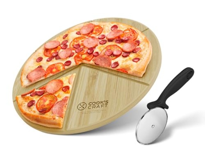 Cook's Craft Pizza Board - Premium Bamboo Serving Tray - Perfect for Homemade Pizzas and Appetizers